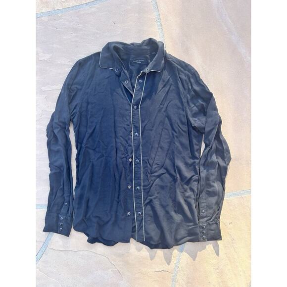 All Saints Shirt Mens Medium Black Button Long Sleeve Soft Collared Shirt - Picture 1 of 4